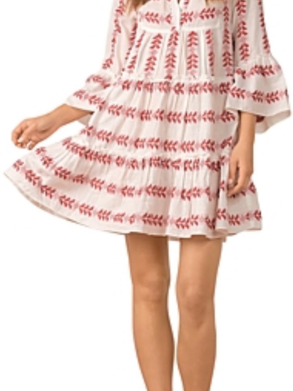 Elan White Dress with Red Floral Embroidery - Kids Casual
